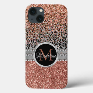 Case-Mate iPhone Case Stylish Girly Rose Gold Glitter Leopard Monogram
