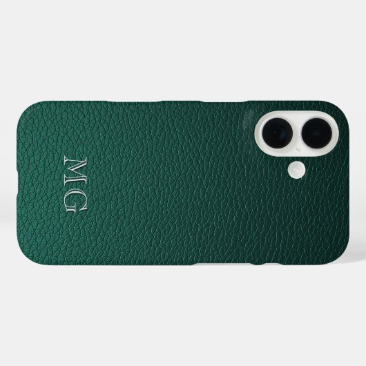 Coques Case-Mate iPhone Stylish Green Faux Leather White Monogram Initial (Verso (horizontal))