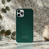 Coques Case-Mate iPhone Stylish Green Faux Leather White Monogram Initial