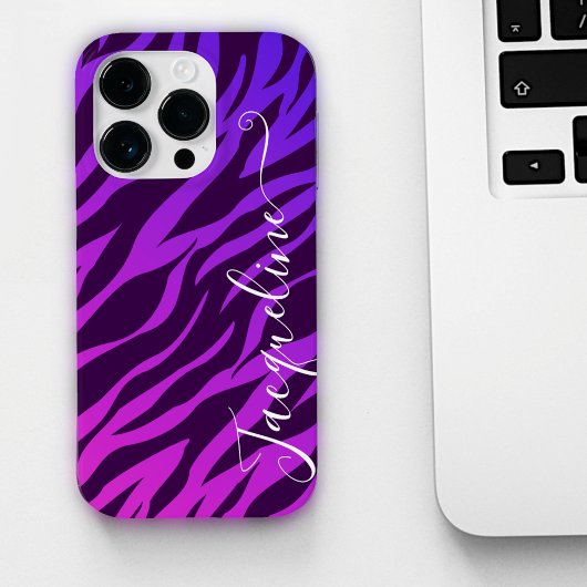 Coques Case-Mate iPhone Stylish Zebra Print Ombre Purple Nom Customisé