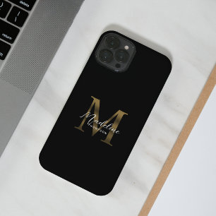 Coques iPhone 16 Pro Styliste Script Metallic Black Gold Monogramme