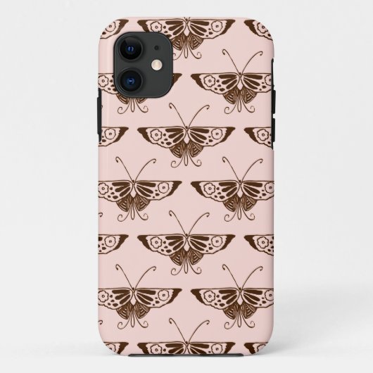Coques Case-Mate iPhone Stylized art Deco butterfly - chocolate and peach (Dos)