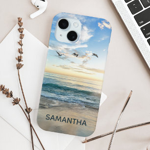 Coque Pour iPhone 15 Summer Beach Blue Nom personnalisé