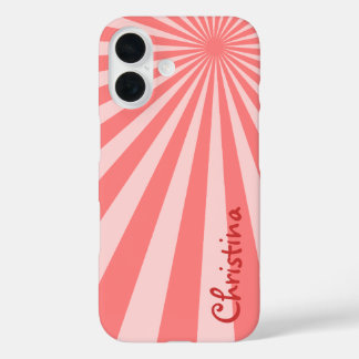 Coques iPhone 16 Sunburst rose "Ajouter votre nom"