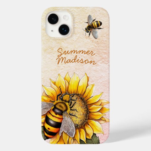 Coques Case-Mate iPhone Sunflower Honey Bees Summer Floral Nom du script (Verso)
