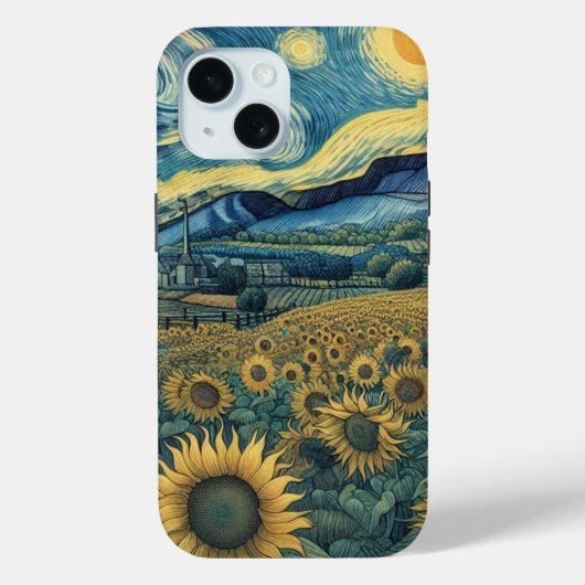 Coques Case-Mate iPhone Sunflower Meadow in the Starry Night (Verso)