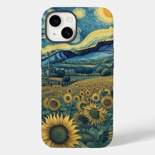 Coques Case-Mate iPhone Sunflower Meadow in the Starry Night (Verso)