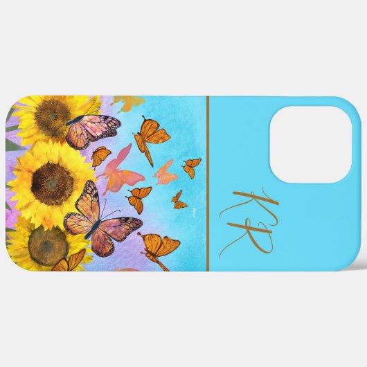 Coques Case-Mate iPhone Sunflowers Papillons Motif Initiales monogrammes (Verso / Droite)