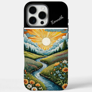 Coques iPhone 16 Pro Max Sunlit Creek À travers les Fleurs sauvages