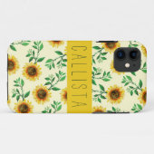 Coques Case-Mate iPhone Sunny Pastel Yellow Sunflowers Feuille Monogramme (Dos (Horizontal))