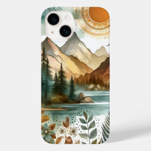 Coque Pour iPhone 14 Sunny Rustique Boho Nature Motif Mountain Lake