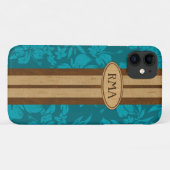 Coques Case-Mate iPhone Sunset Beach Faux Wood Surboard Monogramme hawaïen (Dos (Horizontal))