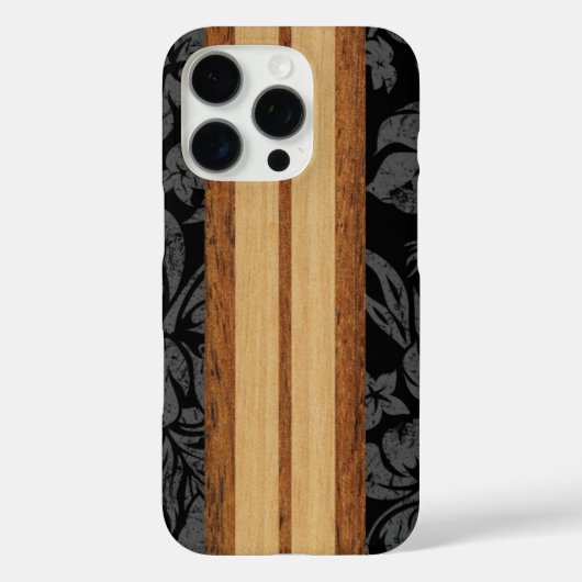 Coques Case-Mate iPhone Sunset Beach Faux Wood Surf board Hawaiian Black C (Verso)