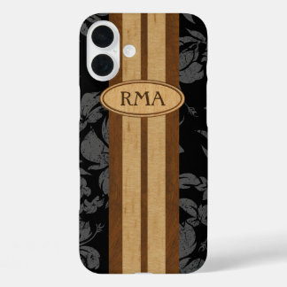 Coques iPhone 16 Plus Sunset Beach Faux Wood Surf board Hawaiian Monogra