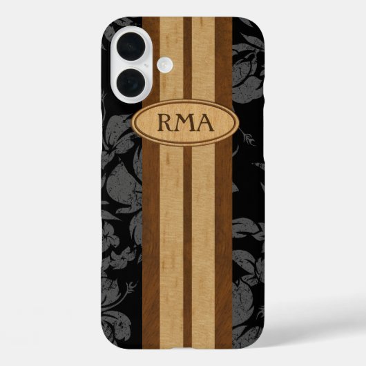 Coques Case-Mate iPhone Sunset Beach Faux Wood Surf board Hawaiian Monogra (Verso)