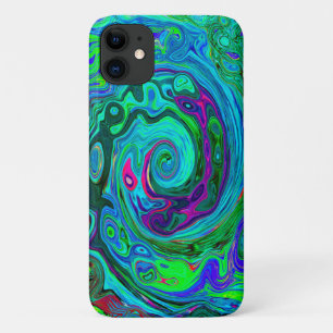 Case-Mate iPhone Case Super Abstrait Retro Green et Blue Swirl