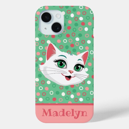 Coques Case-Mate iPhone Super mignon Chat Cartoon rose et vert menthe (Verso)