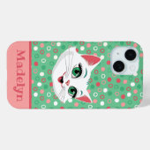 Coques Case-Mate iPhone Super mignon Chat Cartoon rose et vert menthe (Verso (horizontal))