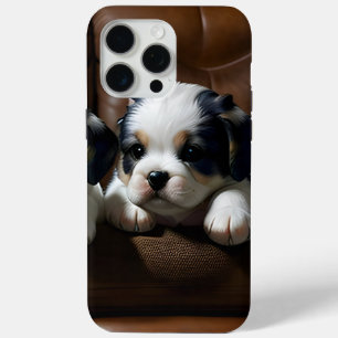 Coque iPhone 15 Pro Max Super mignonne chiots sur le canapé 1