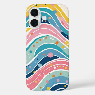Coques iPhone 16 Super Retro les années 70 Wavy Abstrait