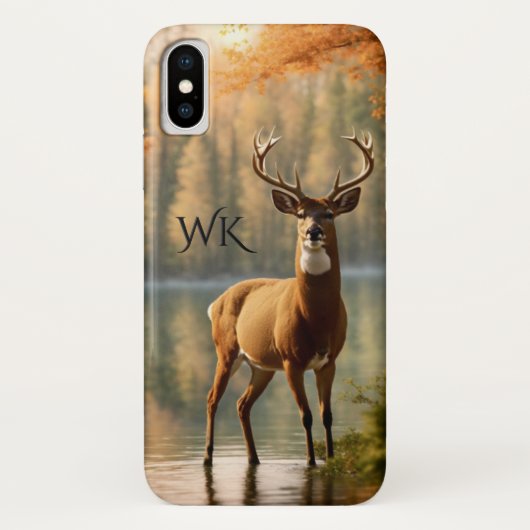 Coques Case-Mate iPhone Superbe 12 Point Buck Eaux d'automne Monogramme (Dos)