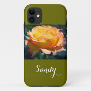 Coque iPhone 11 Superbe, élégante rose jaune, avec nom
