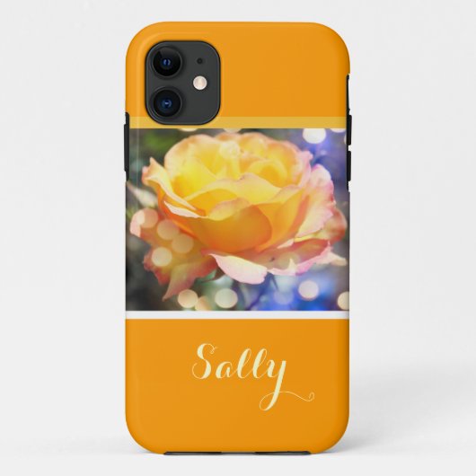 Coques Case-Mate iPhone Superbe, élégante rose jaune, avec nom (Dos)