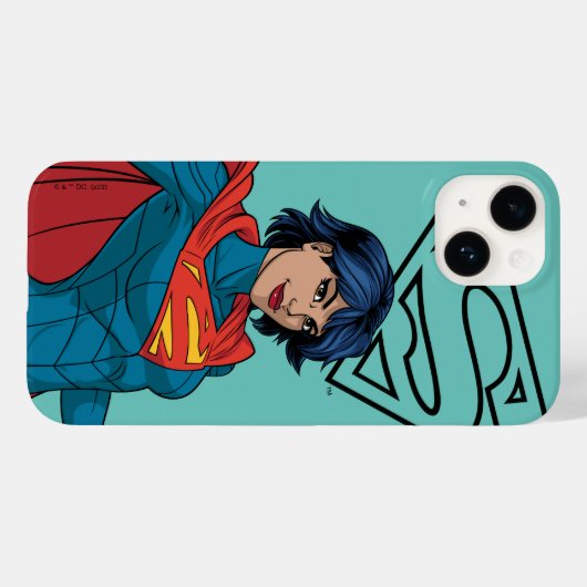 Coques Case-Mate iPhone Supergirl Hovering en costume bleu (Verso (horizontal))