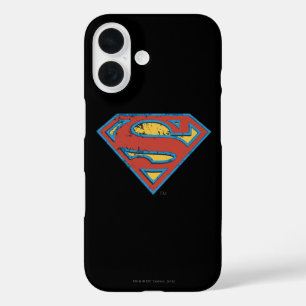 Coques iPhone 16 Superman S-Shield  Logo de Grunge de plan bleu