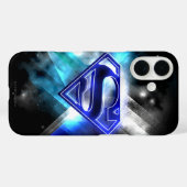 Coques Case-Mate iPhone Superman Stylisé | Logo en cristal bleu blanc (Verso (horizontal))