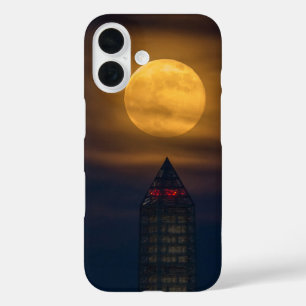 Coques iPhone 16 Supermoon au-dessus du Washington Monument