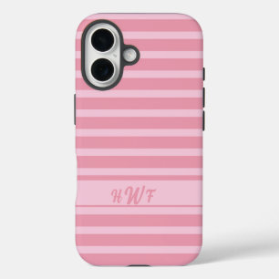 Coques iPhone 16 Sur mesure Mignon Rose Rayures Monochromes