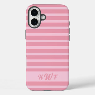 Coques iPhone 16 Plus Sur mesure Mignon Rose Stripé Monochromatique