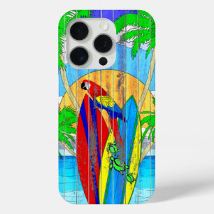 Coque iPhone 15 Pro Surf côtier Fake Wood Grain Art