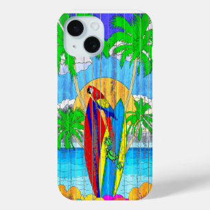Coque Pour iPhone 15 Surf côtier Fake Wood Grain Art