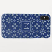 Coques Case-Mate iPhone Sweat Marine White FairIsle Xmas Holiday Monogramm (Dos (Horizontal))