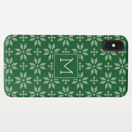 Coques Case-Mate iPhone Sweat Vert Blanc FairIsle Xmas Holiday Monogramme (Dos (Horizontal))