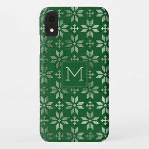 Case-Mate iPhone Case Sweat Vert Blanc FairIsle Xmas Holiday Monogramme