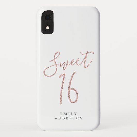 Coques Case-Mate iPhone Sweet 16 Rose Parties scintillant Script Blanc 16e (Dos)