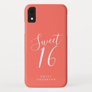 Case-Mate iPhone Case Sweet 16 White Script Coral 16e anniversaire