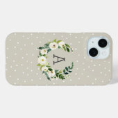 Coques Case-Mate iPhone Sweet Greenery Wreath and Greige Dots Monogramme (Verso (horizontal))
