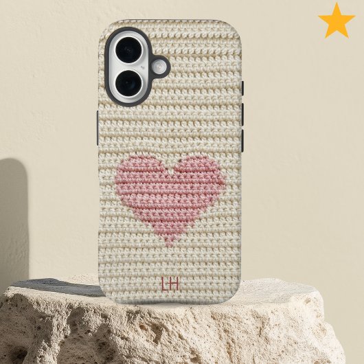 Coques Case-Mate iPhone Sweet Pink Heart Crochet Yarn Custom Initials