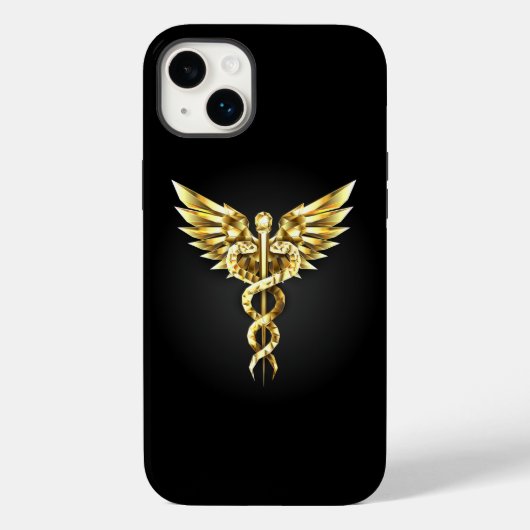 Coques Case-Mate iPhone Symbole caducee polygonal or (Verso)