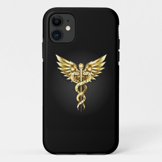 Coques Case-Mate iPhone Symbole caducée polygonal or (Dos)
