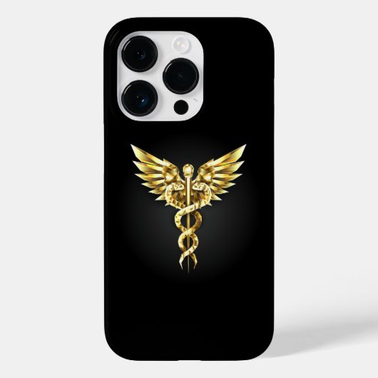 Coques Case-Mate iPhone Symbole caducee polygonale en or (Verso)