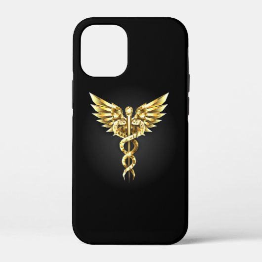 Coques Case-Mate iPhone Symbole caducee polygonale en or (Verso)