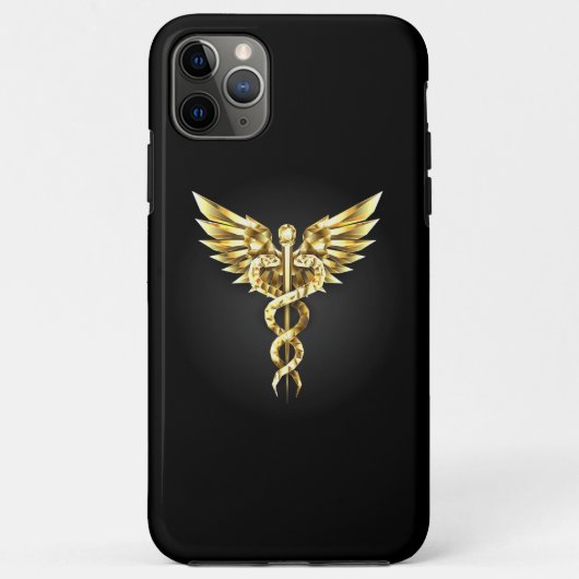 Coques Case-Mate iPhone Symbole caducee polygonale en or (Dos)
