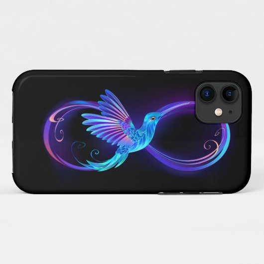 Coques Case-Mate iPhone Symbole d'infini néon avec colibri brillant (Dos (Horizontal))