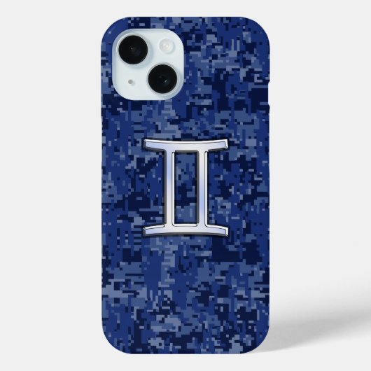 Coques Case-Mate iPhone Symbole du zodiaque Gémeaux sur camouflage bleu ma (Verso)