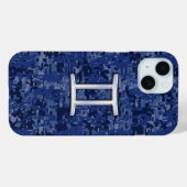 Coques Case-Mate iPhone Symbole du zodiaque Gémeaux sur camouflage bleu ma (Verso (horizontal))